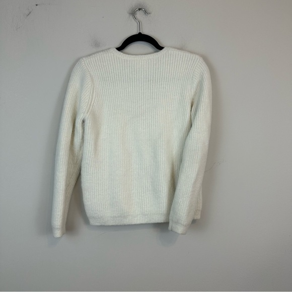 Carrement Beau | White Fuzzy Gold Button Knit Cardigan Sweater Size 12 - Picture 6 of 6